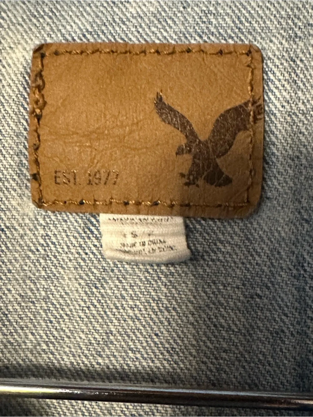 American Eagle Outfitters Light Blue Denim Jacket with Gray Knit Sleeves
